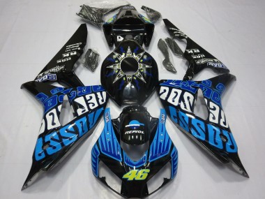 Custom 2006-2007 Honda CBR1000RR Motorcycle Fairings - Glossy Black Blue Rossi 46