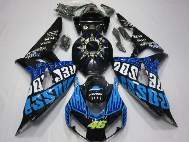 2006-2007 Honda CBR1000RR Motorcycle Fairings - Glossy Black Blue Rossi 46