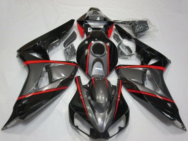 Custom 2006-2007 Honda CBR1000RR Motorcycle Fairings - Grey Glossy Black Red Stripe