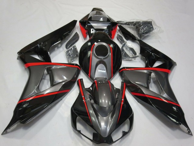 2006-2007 Honda CBR1000RR Motorcycle Fairings - Grey Glossy Black Red Stripe