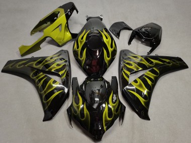 Custom 2008-2011 Honda CBR1000RR Motorcycle Fairings - Glossy Black Gold Flame