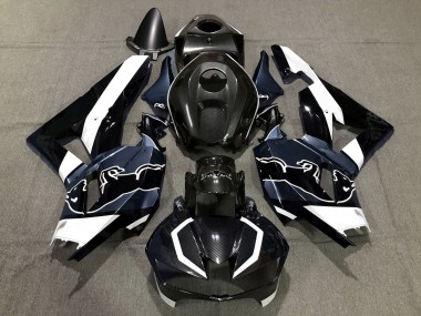 Custom 2013-2023 Honda CBR600RR Motorcycle Fairings - Black Carbon Fiber White Blue Bull