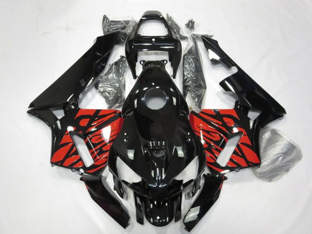 2005-2006 Honda CBR600RR Motorcycle Fairings - Glossy Black and Tribal Red