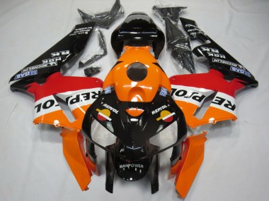 Custom 2005-2006 Honda CBR600RR Motorcycle Fairings - Orange Red White Black Bottom Repsol