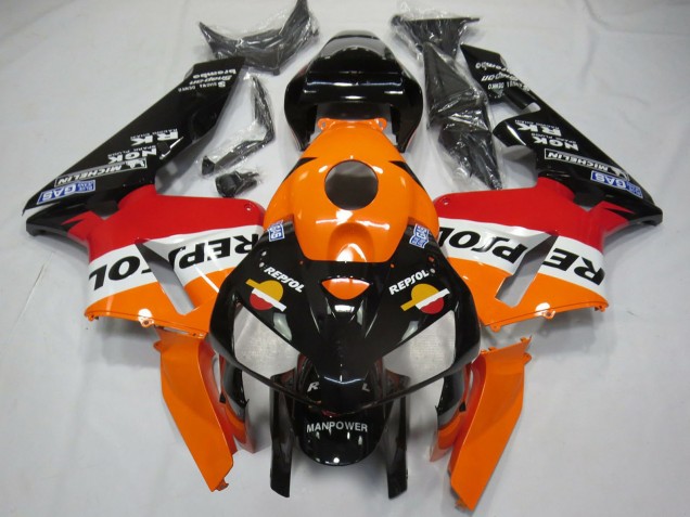 2005-2006 Honda CBR600RR Motorcycle Fairings - Orange Red White Black Bottom Repsol