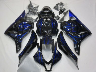 Custom 2009-2012 Honda CBR600RR Motorcycle Fairings - Glossy Black Blue Flame