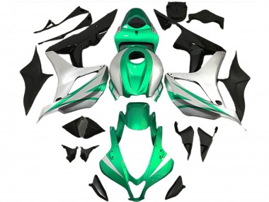Custom 2007-2008 Honda CBR600RR Motorcycle Fairings - Silver Green Glossy Black OEM Style