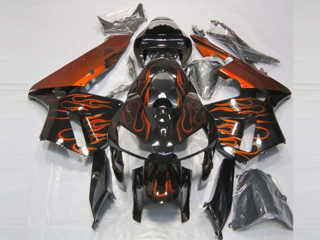 2005-2006 Honda CBR600RR Motorcycle Fairings - Glossy Black Orange Flame
