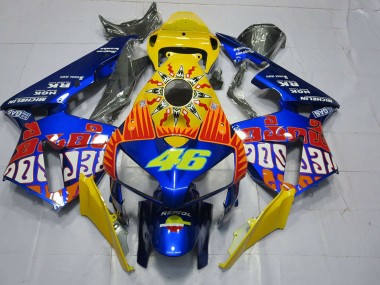 Custom 2005-2006 Honda CBR600RR Motorcycle Fairings - Yellow Blue Rossi 46