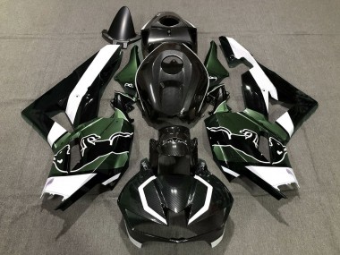 Custom 2013-2023 Honda CBR600RR Motorcycle Fairings - Black Carbon Fiber White Green Bull