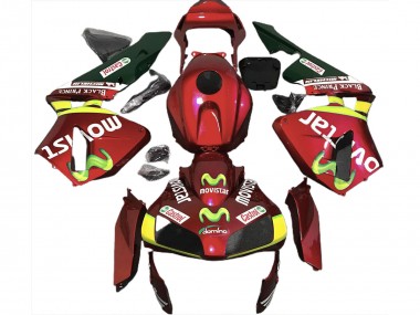 Custom 2003-2004 Honda CBR600RR Motorcycle Fairings - Red Yellow Green MoviStar