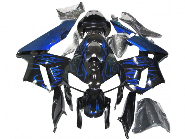 2005-2006 Honda CBR600RR Motorcycle Fairings - Glossy Black Blue Flame