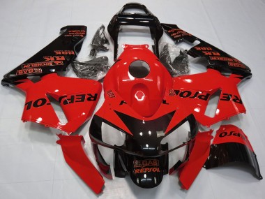 Custom 2003-2004 Honda CBR600RR Motorcycle Fairings - Red Glossy Black Repsol