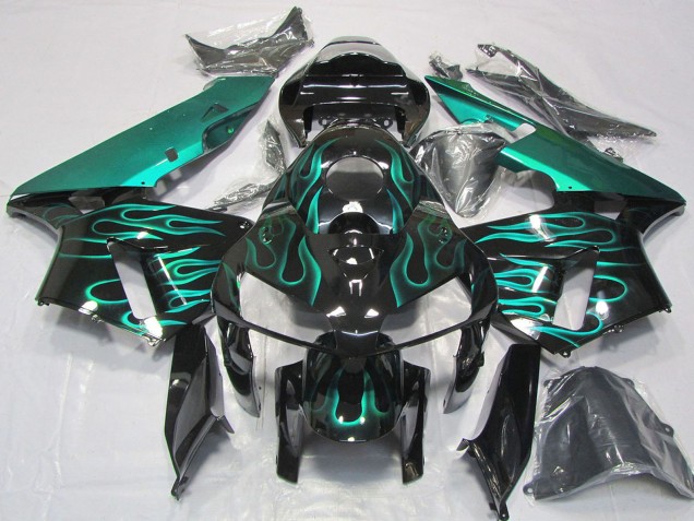 2005-2006 Honda CBR600RR Motorcycle Fairings - Glossy Black Teal Flame