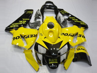 Custom 2003-2004 Honda CBR600RR Motorcycle Fairings - Yellow Glossy Black Repsol