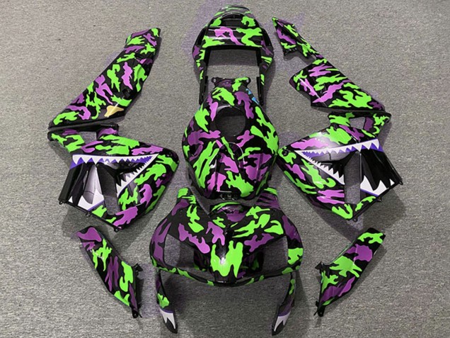 2003-2004 Honda CBR600RR Motorcycle Fairings - Green Pink Camouflage Shark