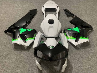 Custom 2003-2004 Honda CBR600RR Motorcycle Fairings - White Green Glossy Black Splatter