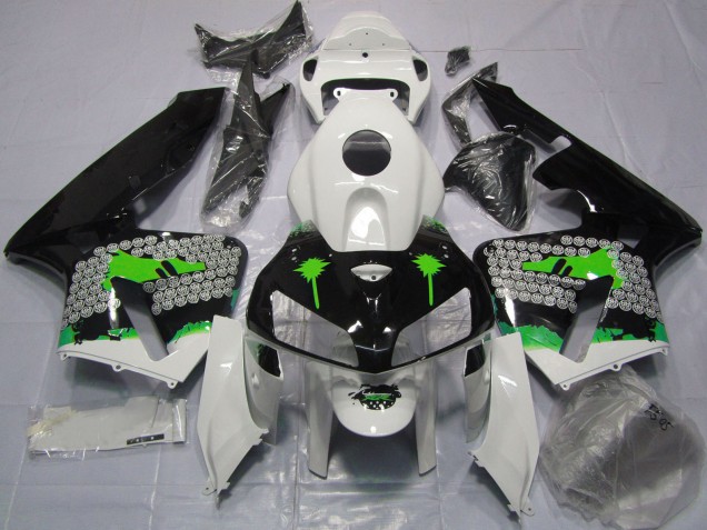 2005-2006 Honda CBR600RR Motorcycle Fairings - White Green Black Splatter