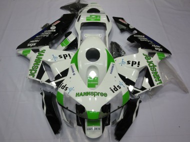 Custom 2003-2004 Honda CBR600RR Motorcycle Fairings - White Green Glossy Black Hannspree
