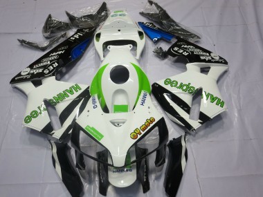 Custom 2005-2006 Honda CBR600RR Motorcycle Fairings - White Green Glossy Black HannSpree