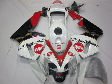 Custom 2003-2004 Honda CBR600RR Motorcycle Fairings - White Red Glossy Black Konica Minolta