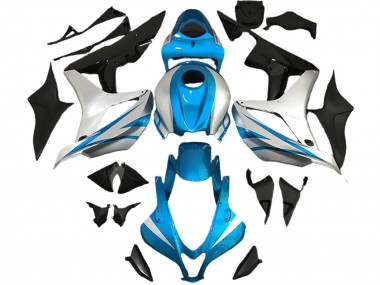 Custom 2007-2008 Honda CBR600RR Motorcycle Fairings - Silver Light Blue Glossy Black OEM Style