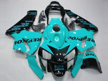 Custom 2003-2004 Honda CBR600RR Motorcycle Fairings - Light Blue Glossy Black Repsol
