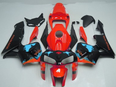 Custom 2005-2006 Honda CBR600RR Motorcycle Fairings - Red Light Blue Black Splatter