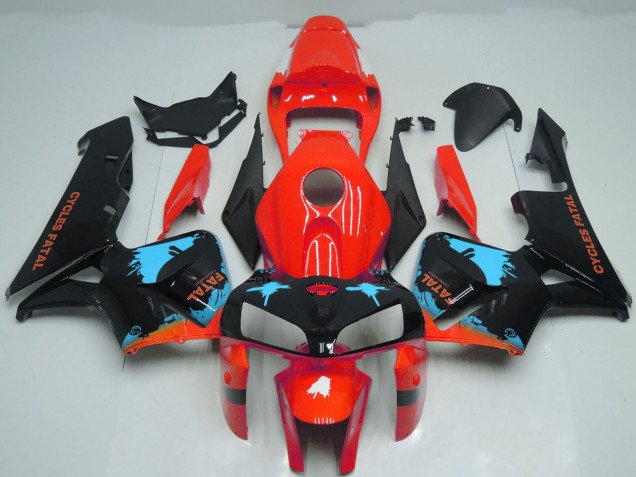 2005-2006 Honda CBR600RR Motorcycle Fairings - Red Light Blue Black Splatter