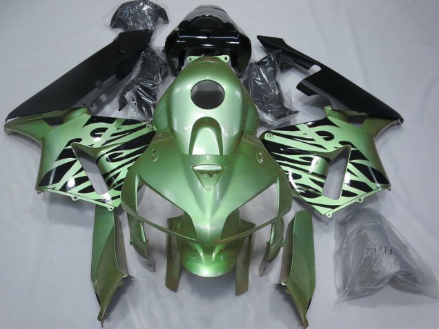 2005-2006 Honda CBR600RR Motorcycle Fairings - Light Green Black Flame