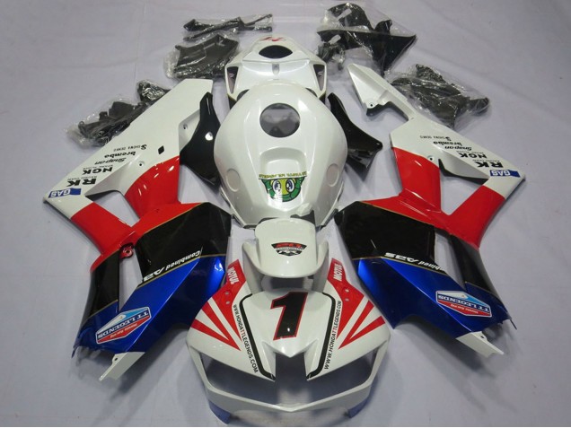 2013-2023 Honda CBR600RR Motorcycle Fairings - White Red Blue Black Number 1
