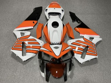 Custom 2005-2006 Honda CBR600RR Motorcycle Fairings - White Orange Wings