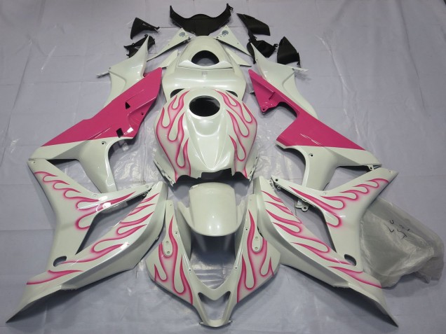 2007-2008 Honda CBR600RR Motorcycle Fairings - White Pink Flame