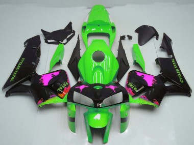 Custom 2005-2006 Honda CBR600RR Motorcycle Fairings - Pink Splatter on Green