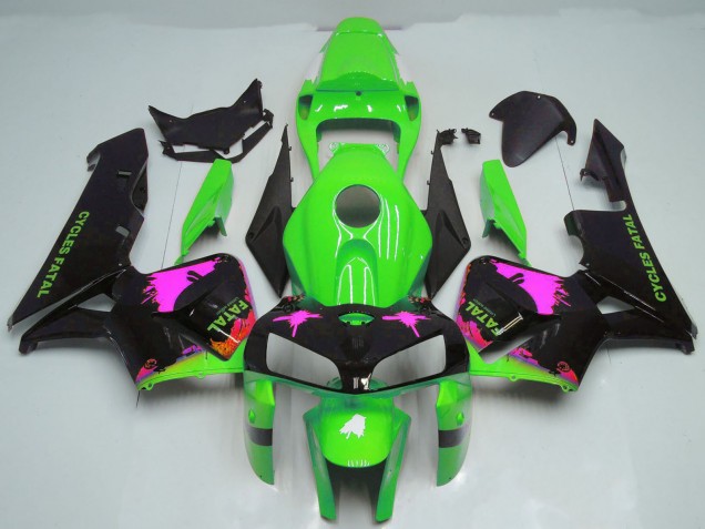 2005-2006 Honda CBR600RR Motorcycle Fairings - Pink Splatter on Green