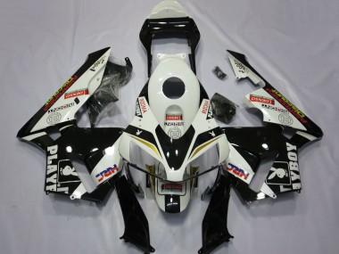 Custom 2003-2004 Honda CBR600RR Motorcycle Fairings - White Yellow Glossy Black HRC Playboy