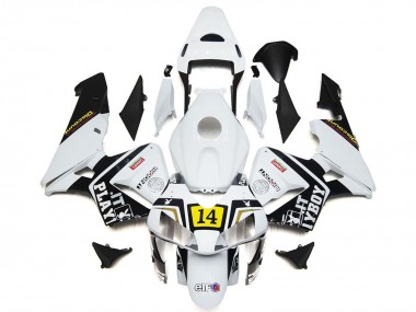 Custom 2003-2004 Honda CBR600RR Motorcycle Fairings - White Yellow Glossy Black Playboy 14