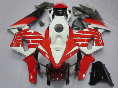 Custom 2005-2006 Honda CBR600RR Motorcycle Fairings - White Red Black Large Stripe