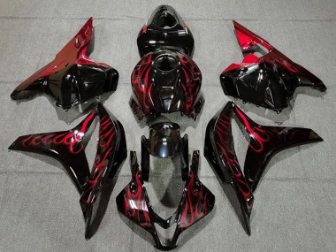 Custom 2009-2012 Honda CBR600RR Motorcycle Fairings - Glossy Black Red Flame