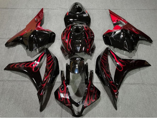 2009-2012 Honda CBR600RR Motorcycle Fairings - Glossy Black Red Flame