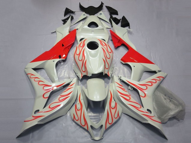 2007-2008 Honda CBR600RR Motorcycle Fairings - White Red Flame