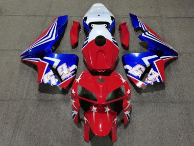 Custom 2005-2006 Honda CBR600RR Motorcycle Fairings - White Red Blue 69