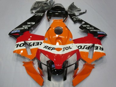 Custom 2005-2006 Honda CBR600RR Motorcycle Fairings - Orange White Red Glossy Black Repsol