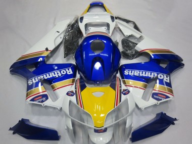 Custom 2005-2006 Honda CBR600RR Motorcycle Fairings - White Blue Yellow Rothmans