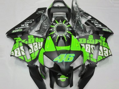 Custom 2003-2004 Honda CBR600RR Motorcycle Fairings - Green Glossy Black Rossi Repsol