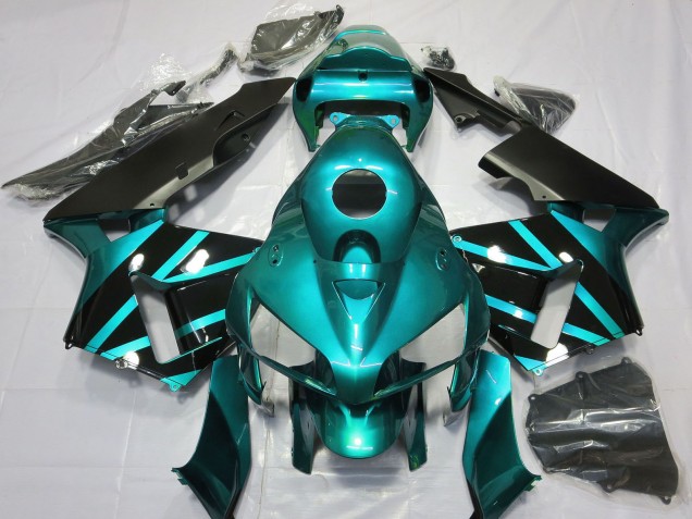 2005-2006 Honda CBR600RR Motorcycle Fairings - Teal Glossy Black Design