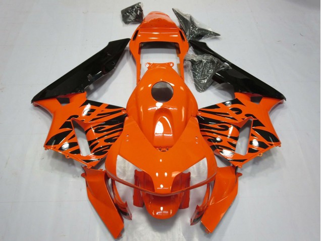 2003-2004 Honda CBR600RR Motorcycle Fairings - Orange Glossy Black Tribal