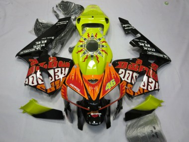 Custom 2005-2006 Honda CBR600RR Motorcycle Fairings - Vibrant Yellow Black Rossi