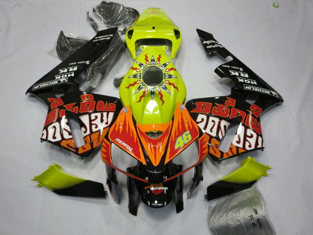 2005-2006 Honda CBR600RR Motorcycle Fairings - Vibrant Yellow Black Rossi