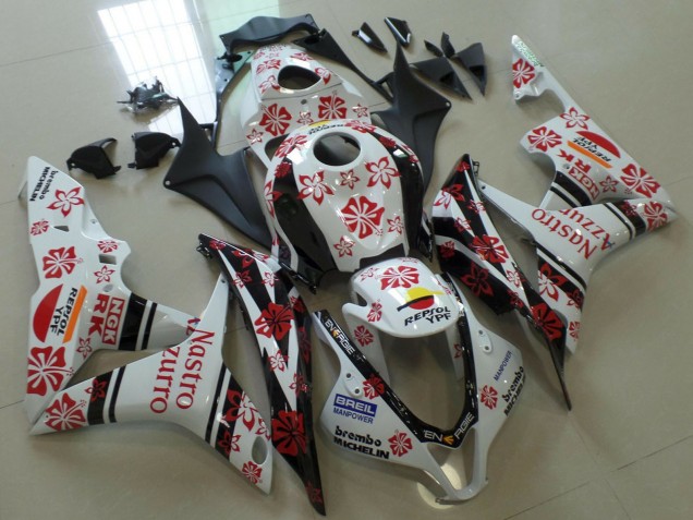 2007-2008 Honda CBR600RR Motorcycle Fairings - White Red Black Nastro Azzurro